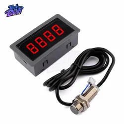 4 Digital LED Display Tachometer Gauge NPN DC 5V/ DC 8-24V/ AC 110V 220V 30-9999RPM RPM Speed Meter With Hall Sensor Switch