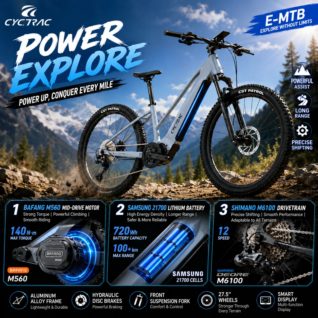 

TWITTER EC1 Electric bike M560Motor21700Lithium battery Electric bicycle 27.5 * 2.4Mountain Terrain All-Terrain Wide Tires Ebike