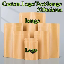 50PCS 32Wire Stand-up Kraft Paper Ziplock Packaging Bag DIY Logo Print Matcha Drip Coffee Beans Spice Tea Beaf Storage Pouches