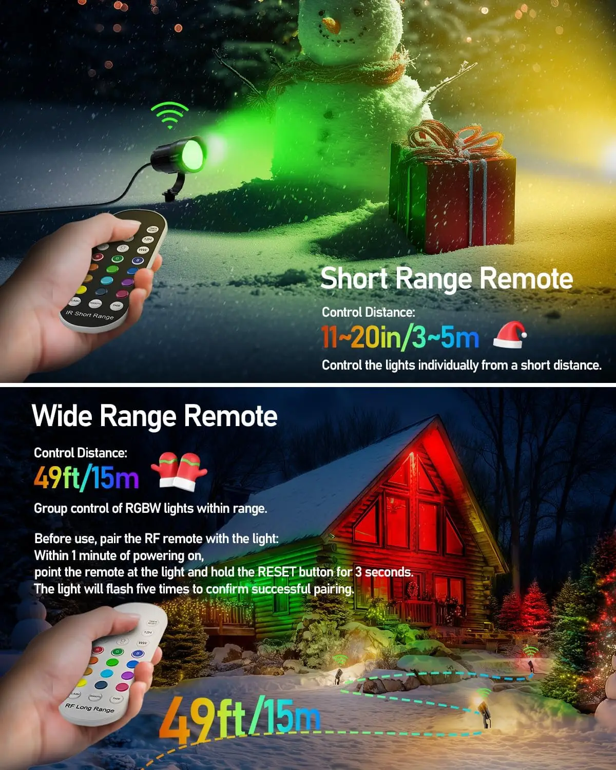 12W RGBWW Outdoor LED Spotlight with Remote, Timer, Dimmable, Waterproof for Garden Christmas Decoration - 4 Pack