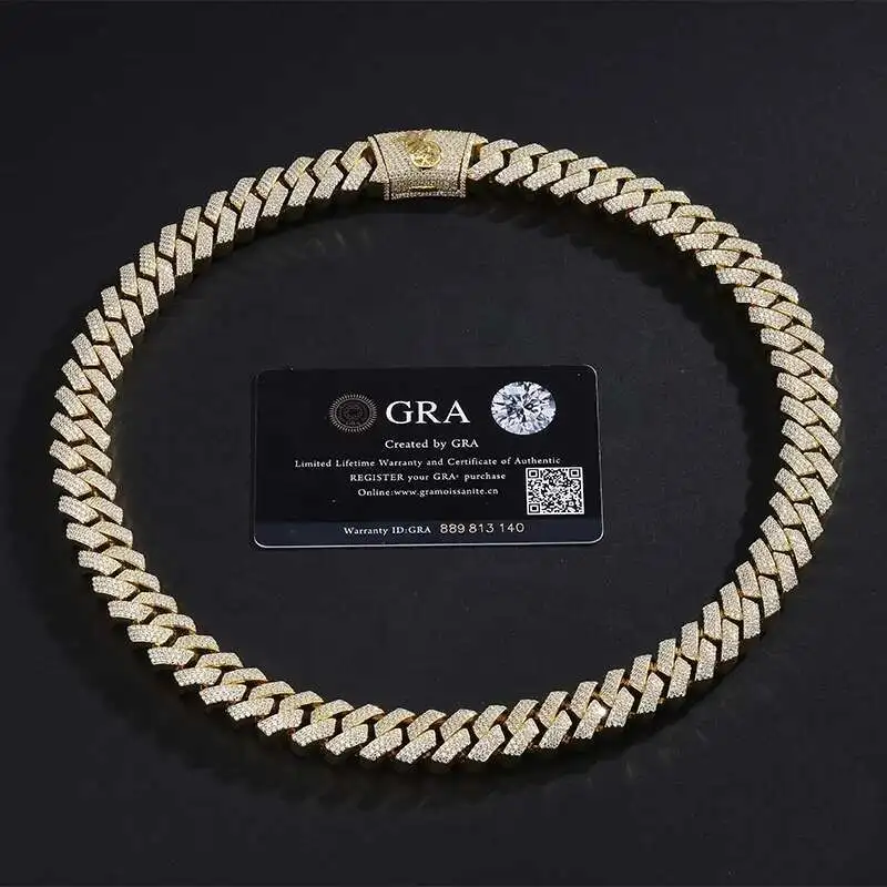 الهيب هوب مجوهرات مخصصة Vvs مختبر الماس Mossinate سلسلة الرجال 14k الذهب Vermeil 15 مللي متر الشق الكوبي ربط سلسلة مويسانيتي