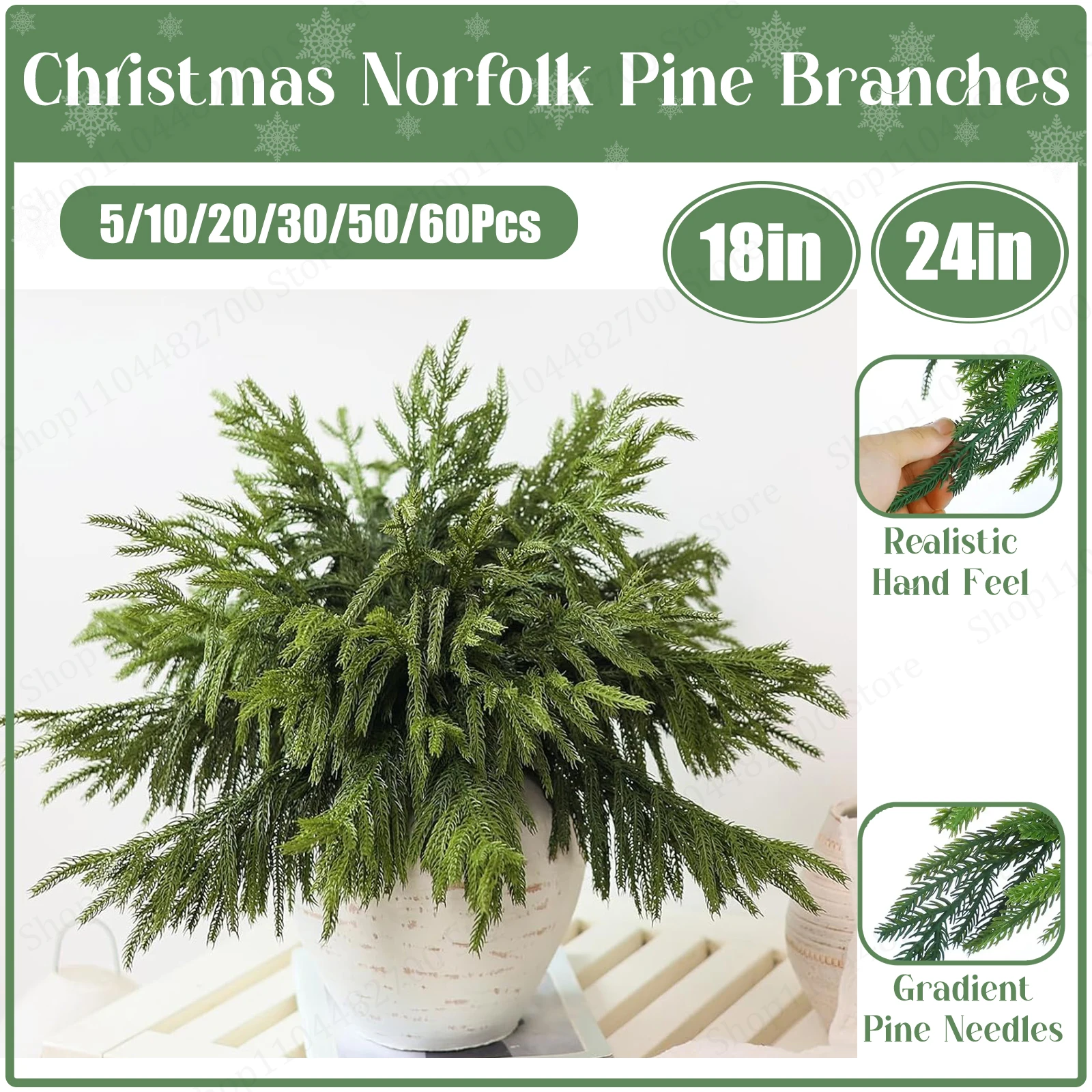 5-60PCS Galhos de Pinheiro Norfolk para o Natal, Galhos de Natal em Massa para Artesanato DIY, Hastes Artificiais de Pinheiro Norfolk para Decoração Interna e Externa de Casa