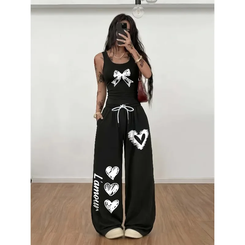 Damen-Sporthose mit Herz-Print, Herbst, Übergröße, locker, lässig, modisch, multifunktionale Streetwear-Hose – Detail 2