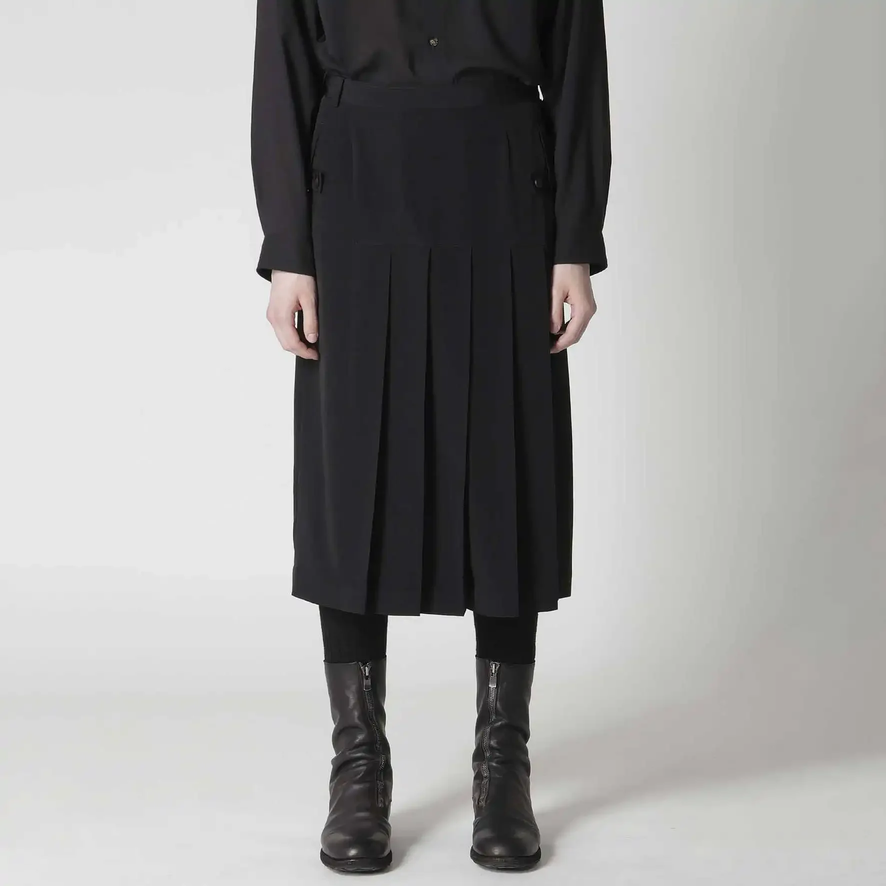 

YOJI OOAK Японская оригинальная черная плиссированная юбка из триацетата для мужчин с дизайнерским ощущением, мужская юбка средней длины на пуговицах