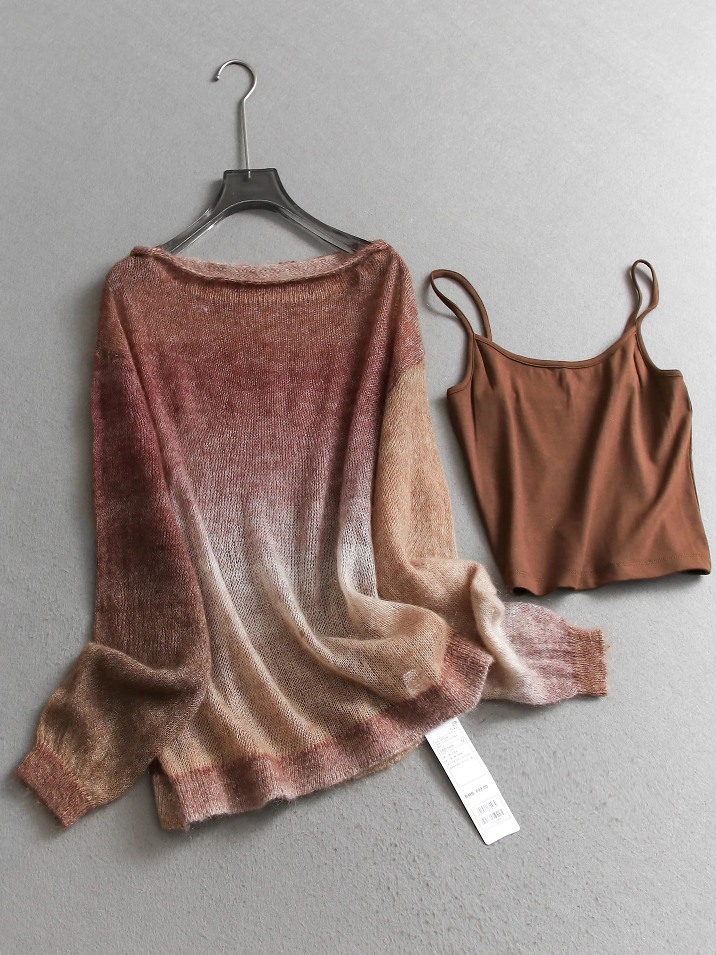 

Осенний женский вязаный свитер постепенного цвета, свободный новый свитер средней длины, топ