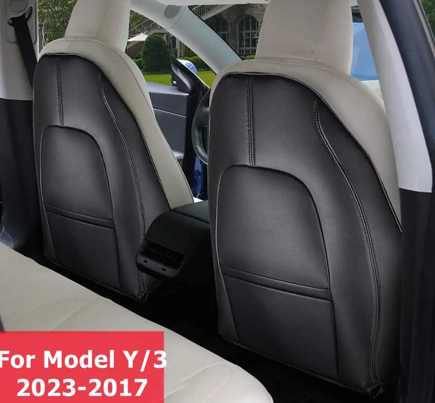 

For Tesla Model 3 Model Y 2023 Black Red White PU Leather Seat Back Kick Protectors Kick Mats Full Surrounded Seatback Covers