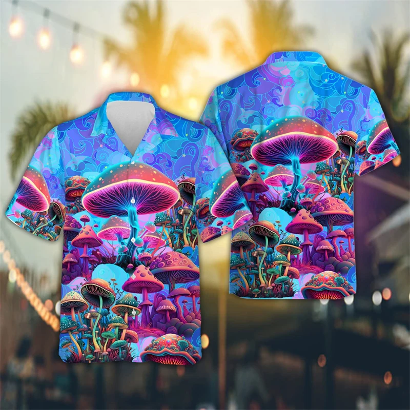 

Hip Hop Mushroom 3D Print Shirts For Men Clothes Harajuku Fashion Skull Graphic Beach Shirt Goth Hawaiian Blouses Y2k Women Tops