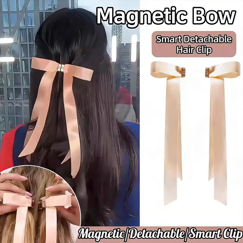 

Magnetic Hair Clips with Long Bow Ribbons �C Strong Invisible Hold for Thick Hair, Elegant Hair Accessories for Women