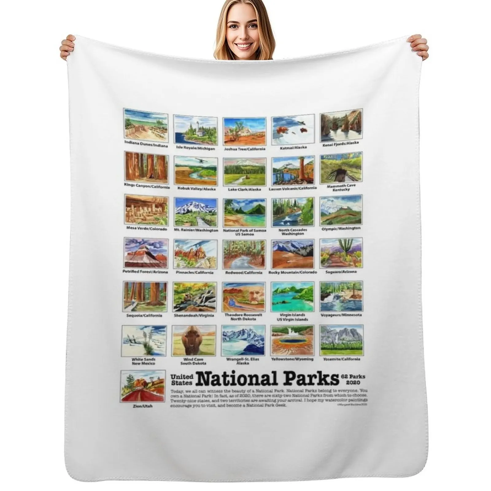 US National Parks I-Z, Watercolors Throw Blanket Sofa Hairy Stuffeds warm for winter Tourist Decorative Sofas Blankets