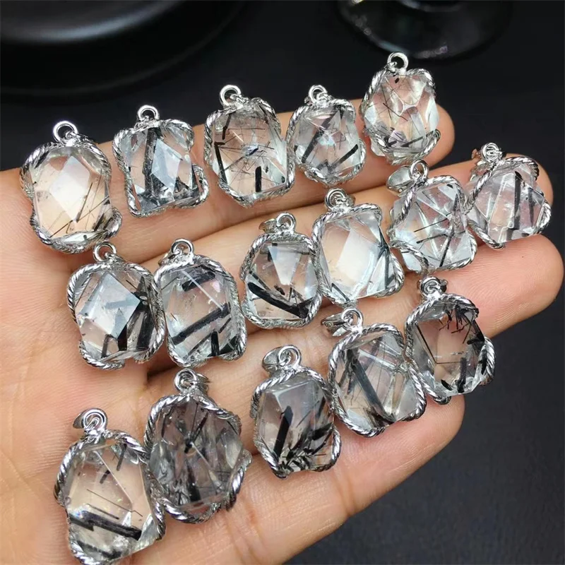 Natural Freeform Black Hair Quartz Pendant Woman Men Love Gift Healing Crystal Energy Stone Jewelry