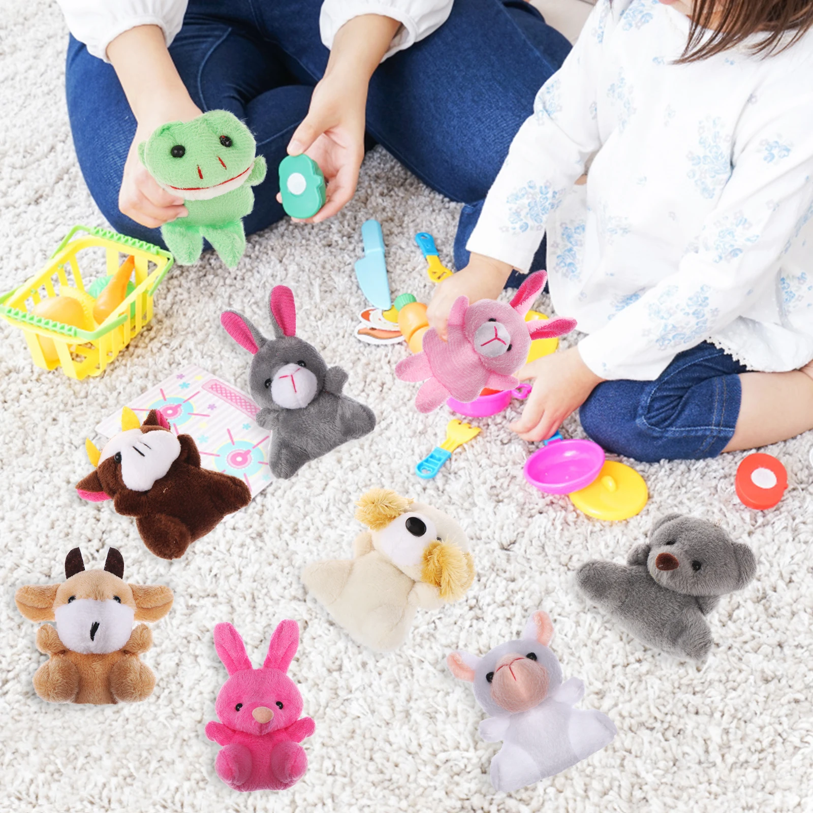 24pcs/set Mini Animal Plush Toy Set Cute Small Stuffed Animal Keychain Bear Rabbit Doll Toy Bag Pendant Car Key Chain For Kids