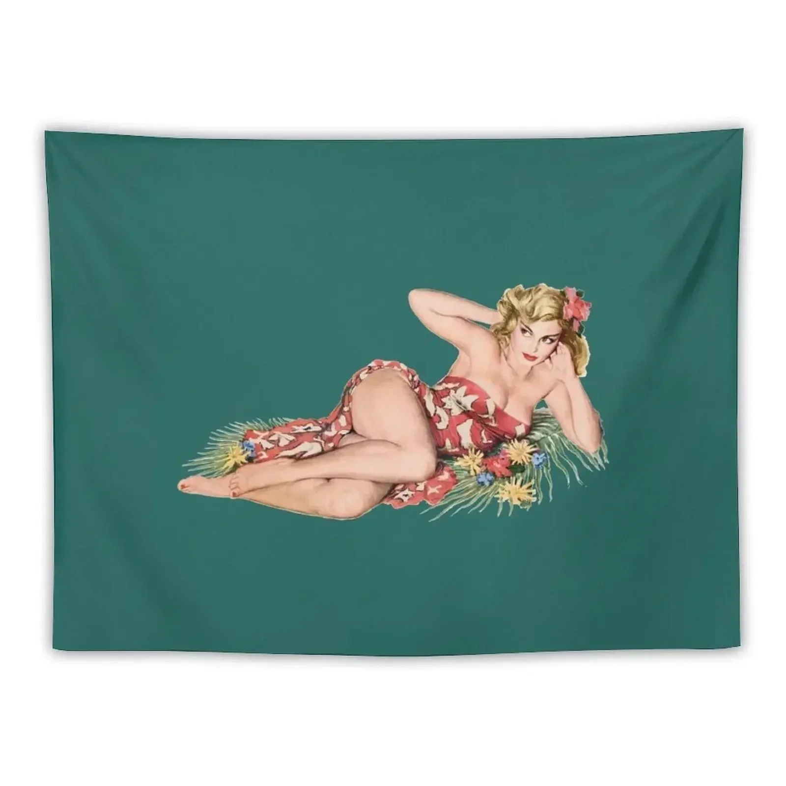 

pinup girl pretty blonde with hibiscus flowers Tapestry Aesthetics For Room Home Decorations Room Aesthetic Tapestry