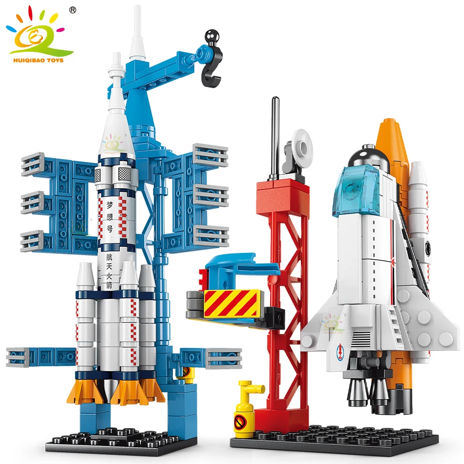 HUIQIBAO Mini Space Shuttle Aerospace Spaceship Carrier Rocket Building Blocks City MOC Classic Model Bricks Childrens Toys Gift