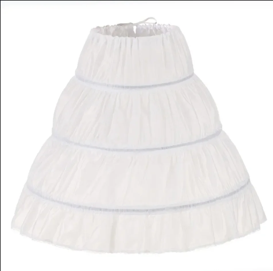 

White Children kids Petticoat A-Line 3 Hoops One Layer Kids Crinoline Lace Trim Flower Girl Dress Underskirt Elastic Waist