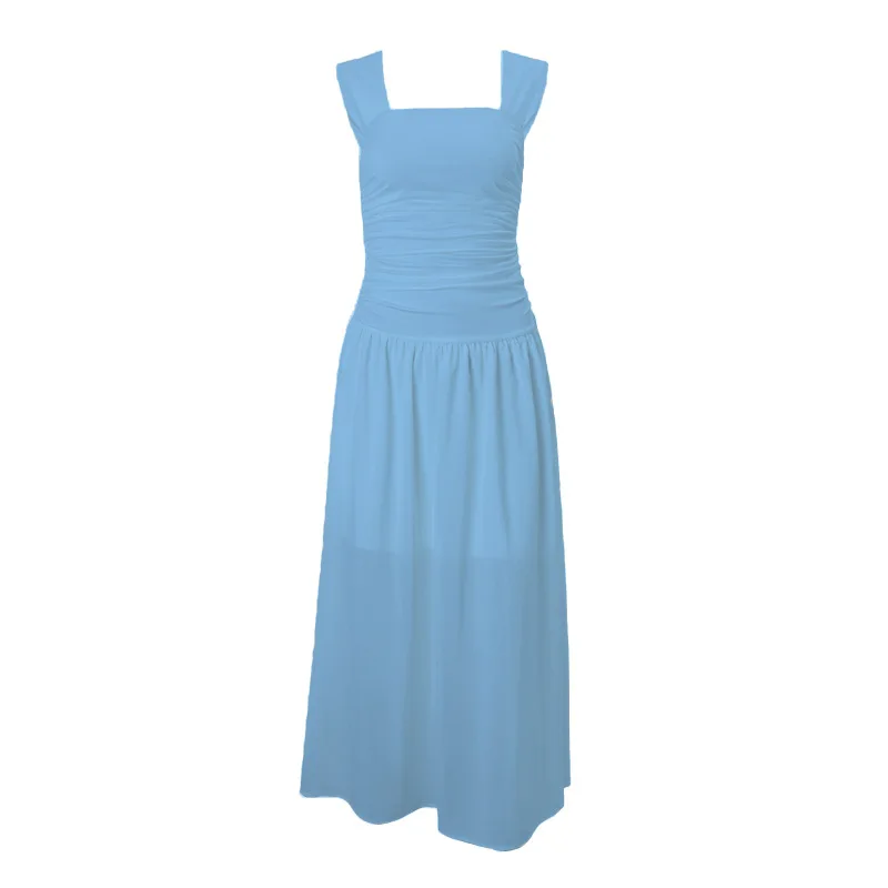 Y2k alça larga panele chiffon reunir maxi vestido dobras formal verão vintage tanque vestido preto feminino festa clubwear longo robe
