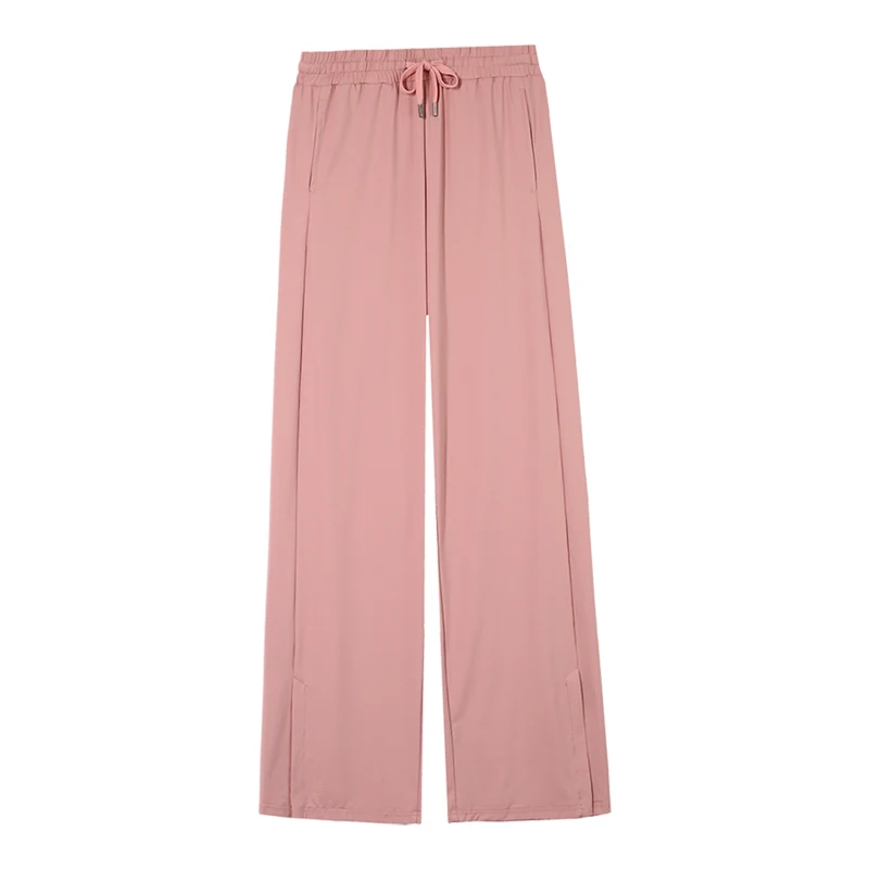 New Fashion Quick Drying Ice Silk Sun Protection Casual Wide Leg Pants Women'S Summer High Waisted Loose Straight Leg Trousers