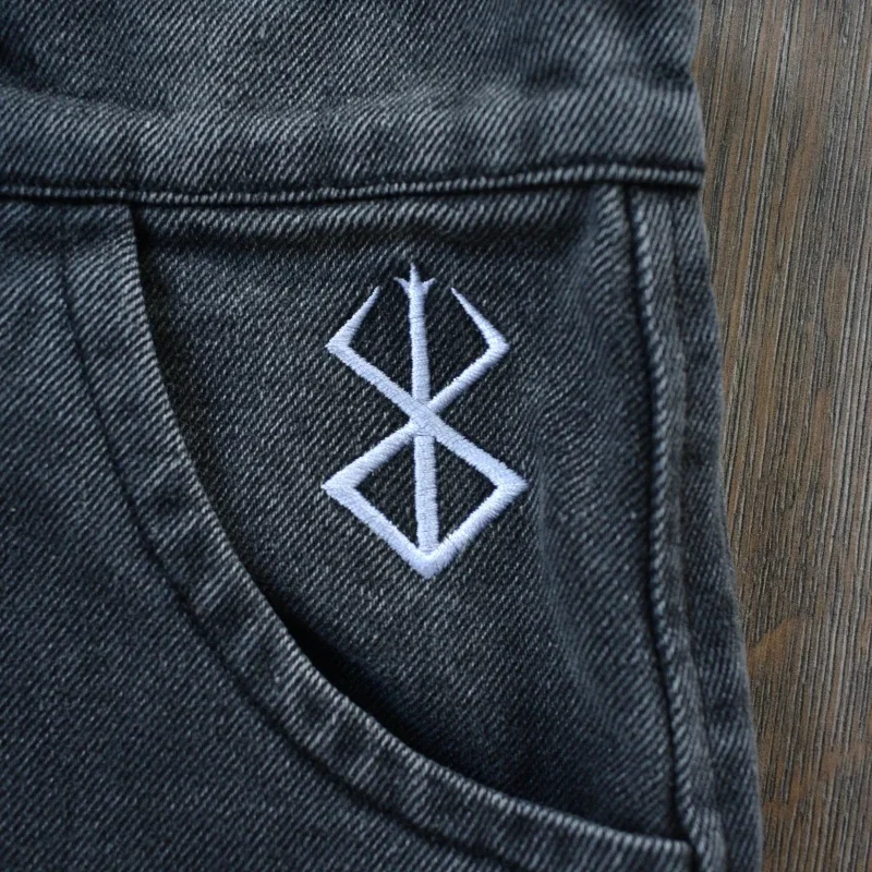 2025 Y2k الأمريكية Harajuku خمر فضفاض الرجال والنساء الشارع الشهير الهيب هوب القوطية التطريز الدينيم الجينز موضة بنطال ذو قصة أرجل واسعة