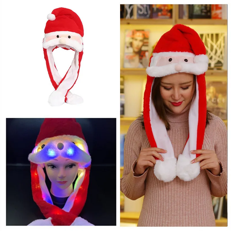 Lovely Christmas Plush Cap Santa Claus Moustache Moving Plush Hats For Boys Girls Christmas Gifts Holiday Party Hat