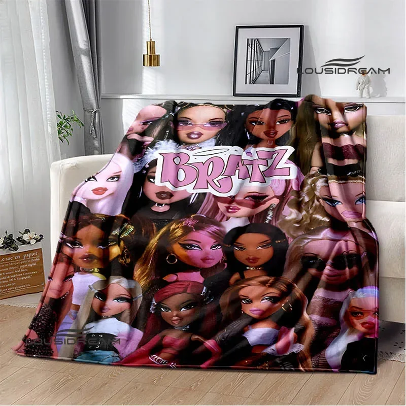 Couverture imprimée de dessin animé Bratz, couvertures de pique-nique, couverture douce et confortable pour lits, cadeau d\'anniversaire