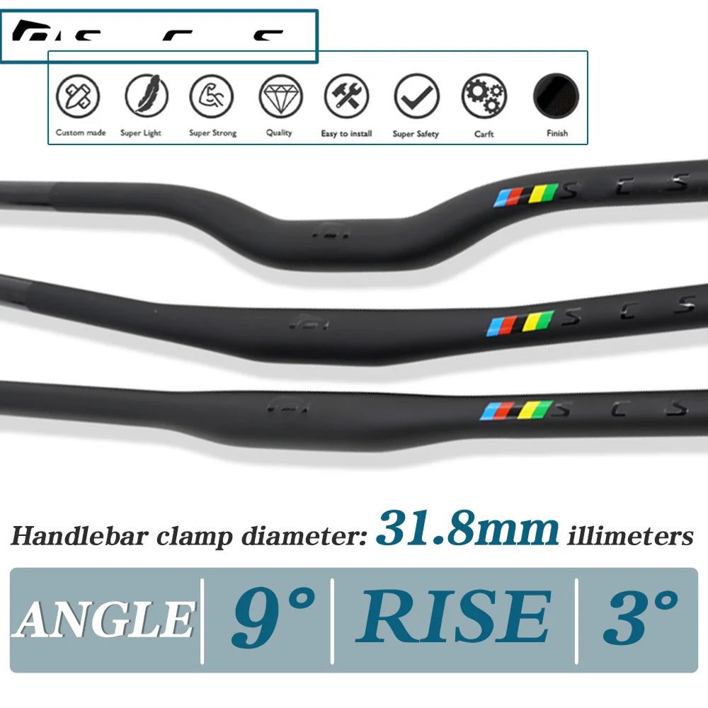 

Lightweight Carbon Fiber MTB Handlebar XC 31.8mm3°/9°/ Rise/ Wear Resistance 700/720/740mm Durable Mountain Bike Bicycle Bar