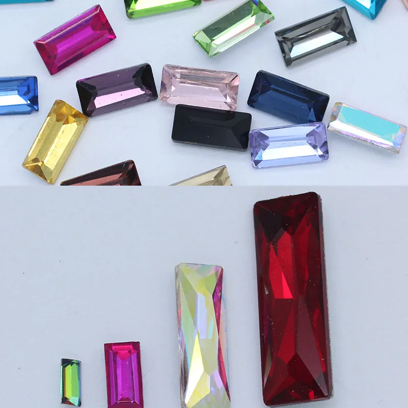 All size colors rectangle point foiled back glass stone faceted crystal rhinestones Nail Art decoration DIY jewelry making beads