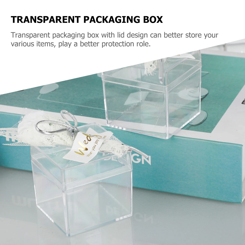 

12 Pcs C Transparent Plastic Square Container Clear Boxes for Wedding Favors Packaging Gift Ideas