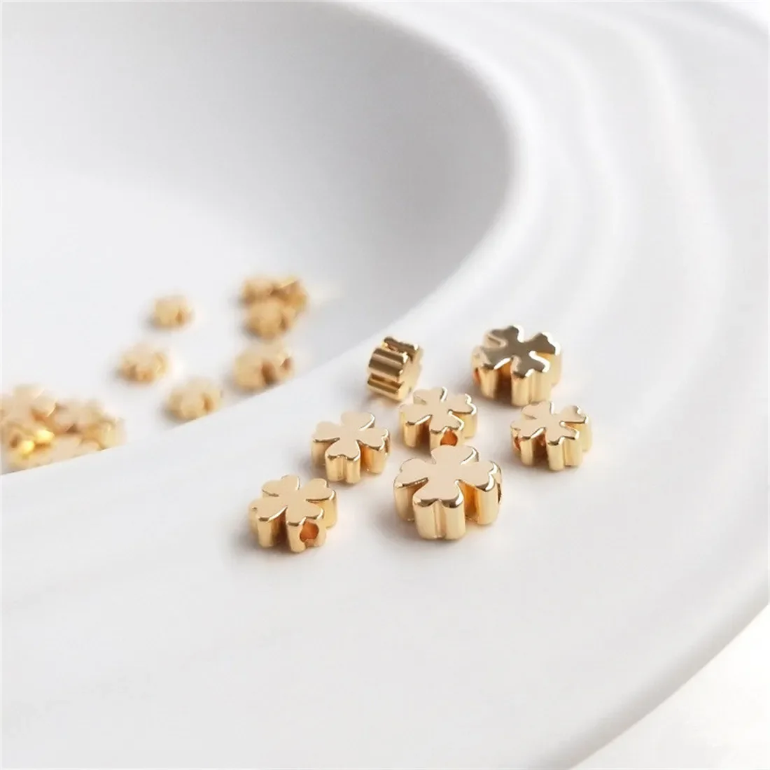 14K 금도금 십자가 비즈, 하트 모양 꽃 비즈, DIY 수제 팔찌, 보석 재료, 미국, C144