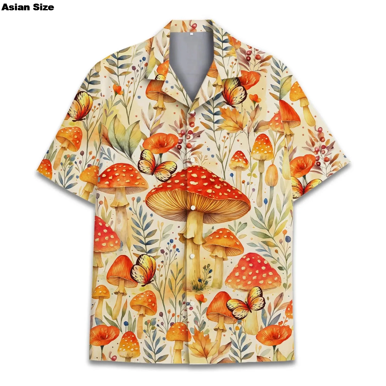 Cartoon Mushroom Hawaiian Shirt For Men Women Tops, Trippy Funny Psychedelic Aesthetic Shirts, Mushroom Button-Up Short Sleeve