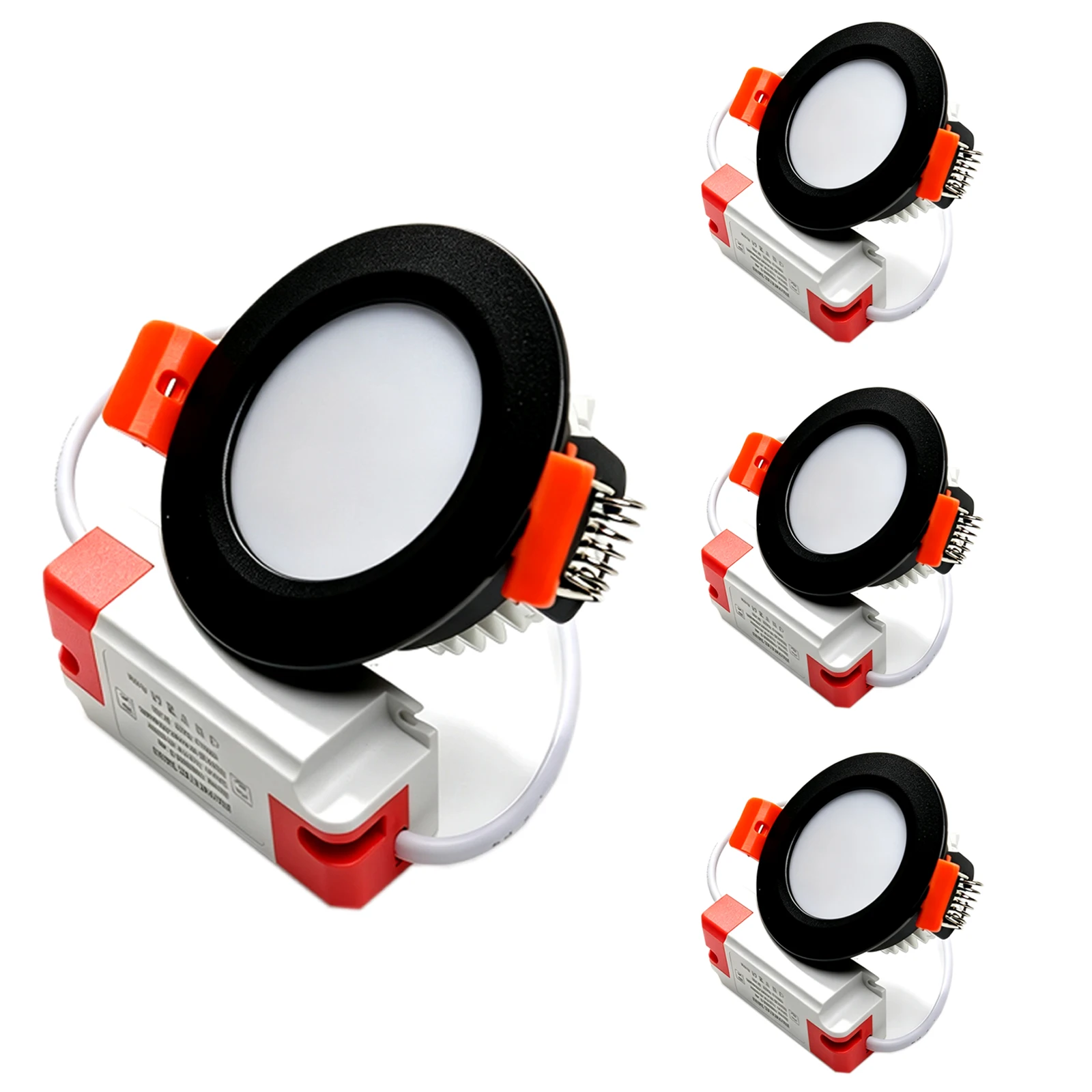 2 Inch LED Recessed Ceiling Light 4 Pack, 3W Canless Downlight with Junction Box, Black Trim Flush Mount Ceiling Light