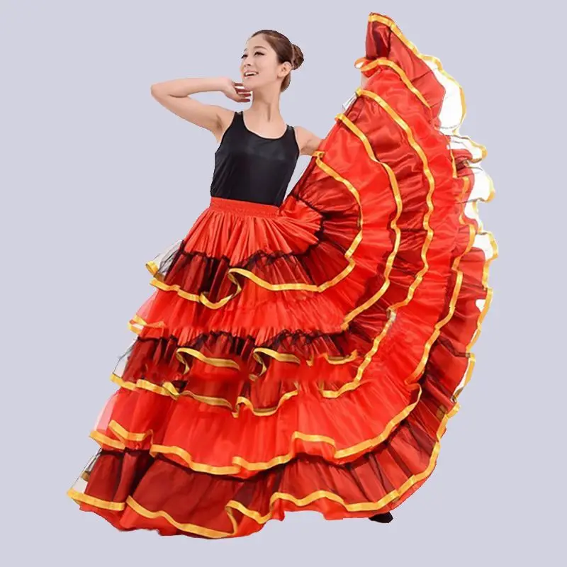 Sukienka do tańca brzucha, kostium na karnawał, bal, flamenco hiszpańskie, damska, 720 stopni, poliester, satyna, gładka, duży zamach.