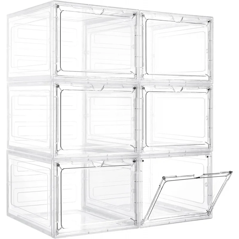 

Storage Bins with Lids (6-Pack) - Clear Plastic Containers w/ Magnetic Acrylic Door, 19 Qt Stackable for Home/Office
