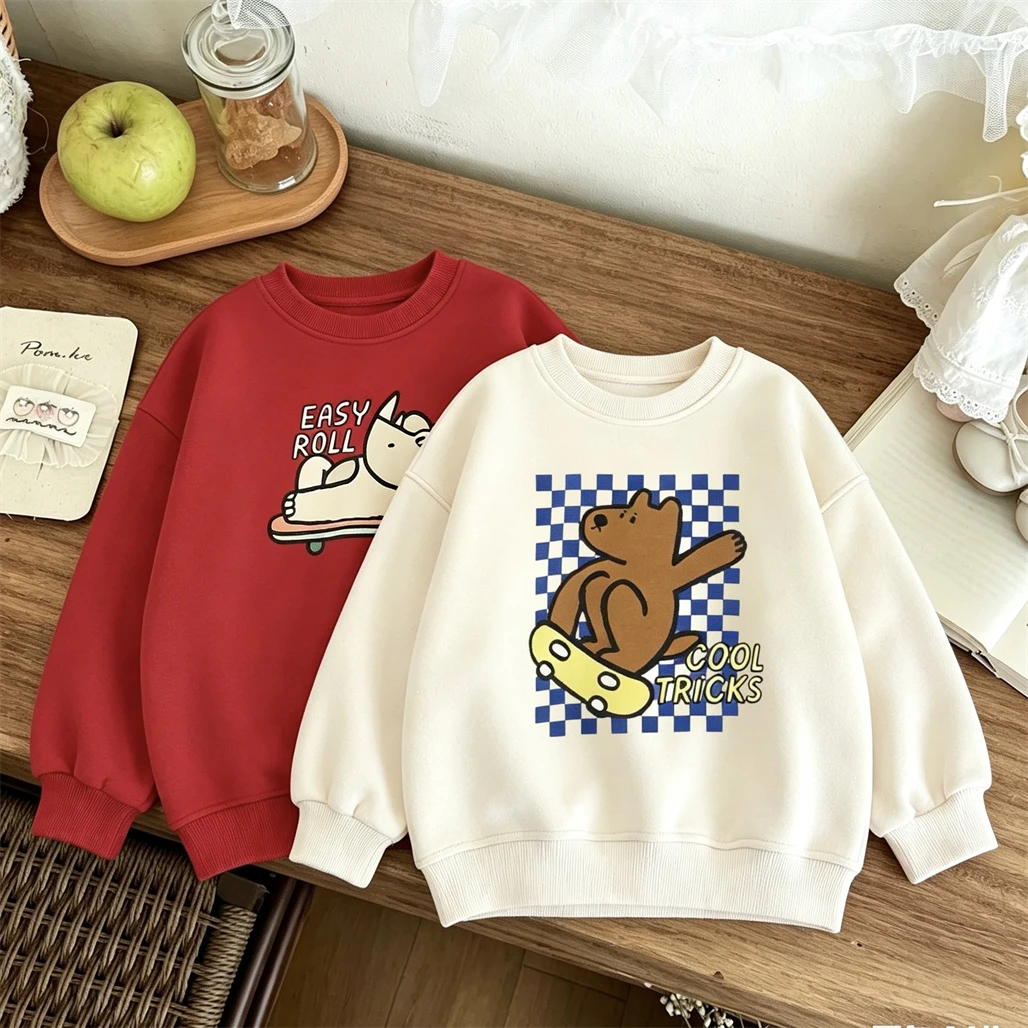 Vêtements de dessin animé, pulls à col rond, hauts à manches longues, sweat-shirts à col rond pour filles, sweat-shirts à capuche pour garçons, hauts adorables pour bébés, printemps automne