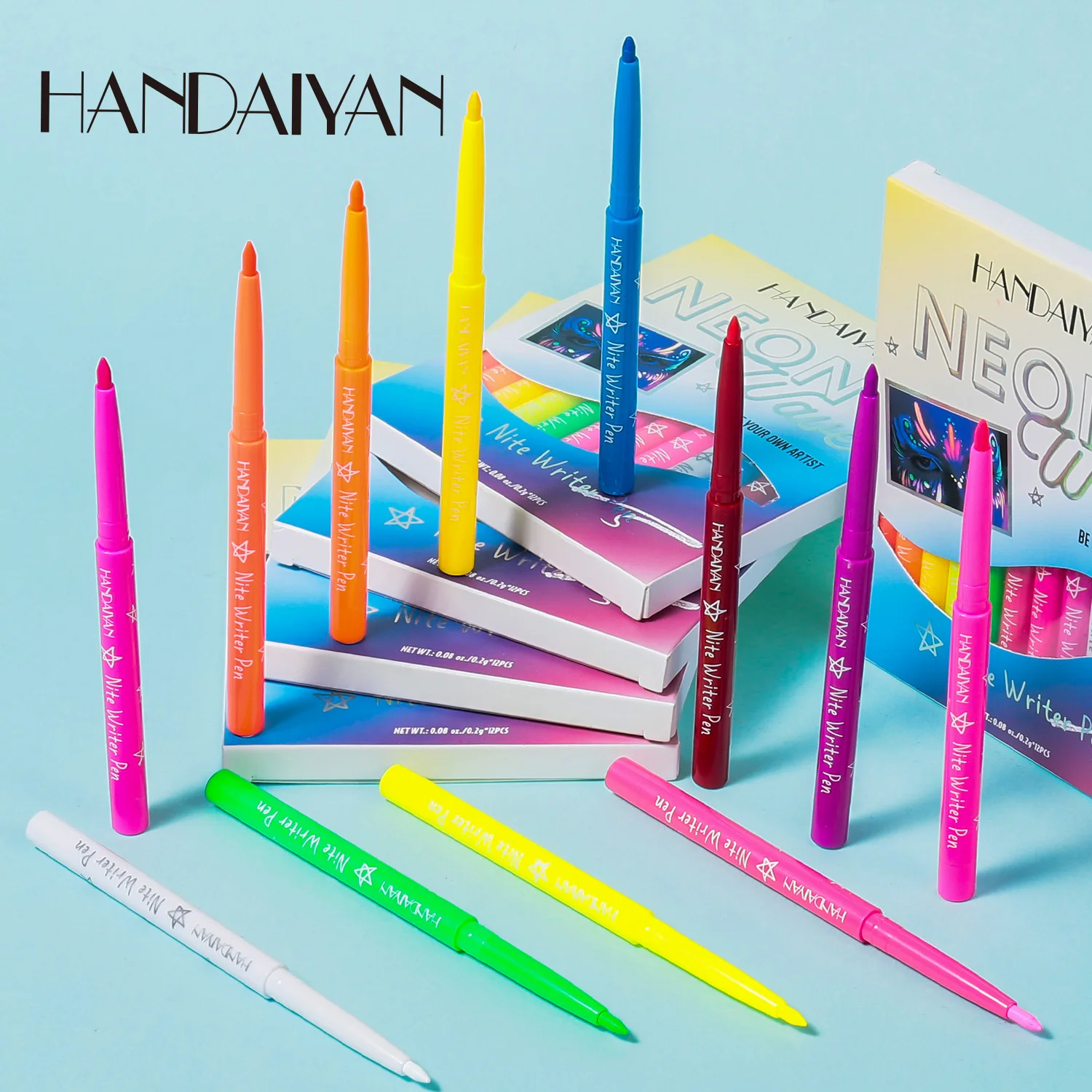 handaiyan 12 colours fluorescent eyeliner set colourful UV eyeliner gel pen waterproof oil-proof eyeliner