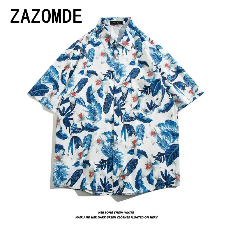 ZAZOMDE Ethnic Style Lapel Shirt Printed Man Casual Fashion Short Sleeves Shirts Hawaiian Streetwear Oversized Unisex Clothing