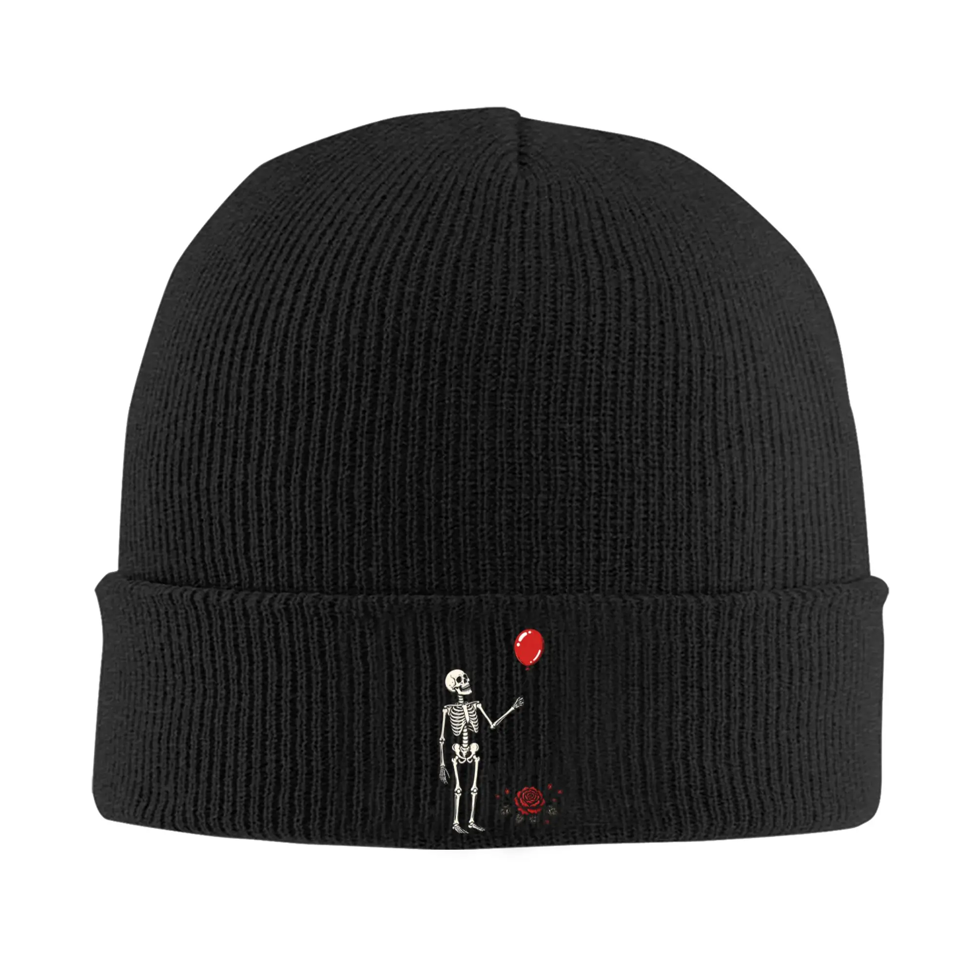 Well Shit Skeleton Red Balloon Spooky Gothic Skull Beanie Hats  Bonnet Hats Unisex Adult Street Knit Hat Spring Custom Warm Caps