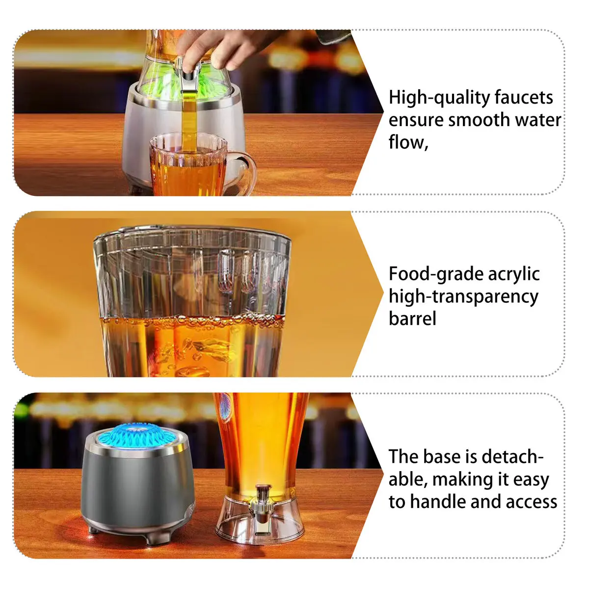 Пивная башня 3 в 1, динамик Bluetooth и основание с подсветкой, портативный диспенсер для напитков для вечеринок, пивных коктейлей и лимонадов
