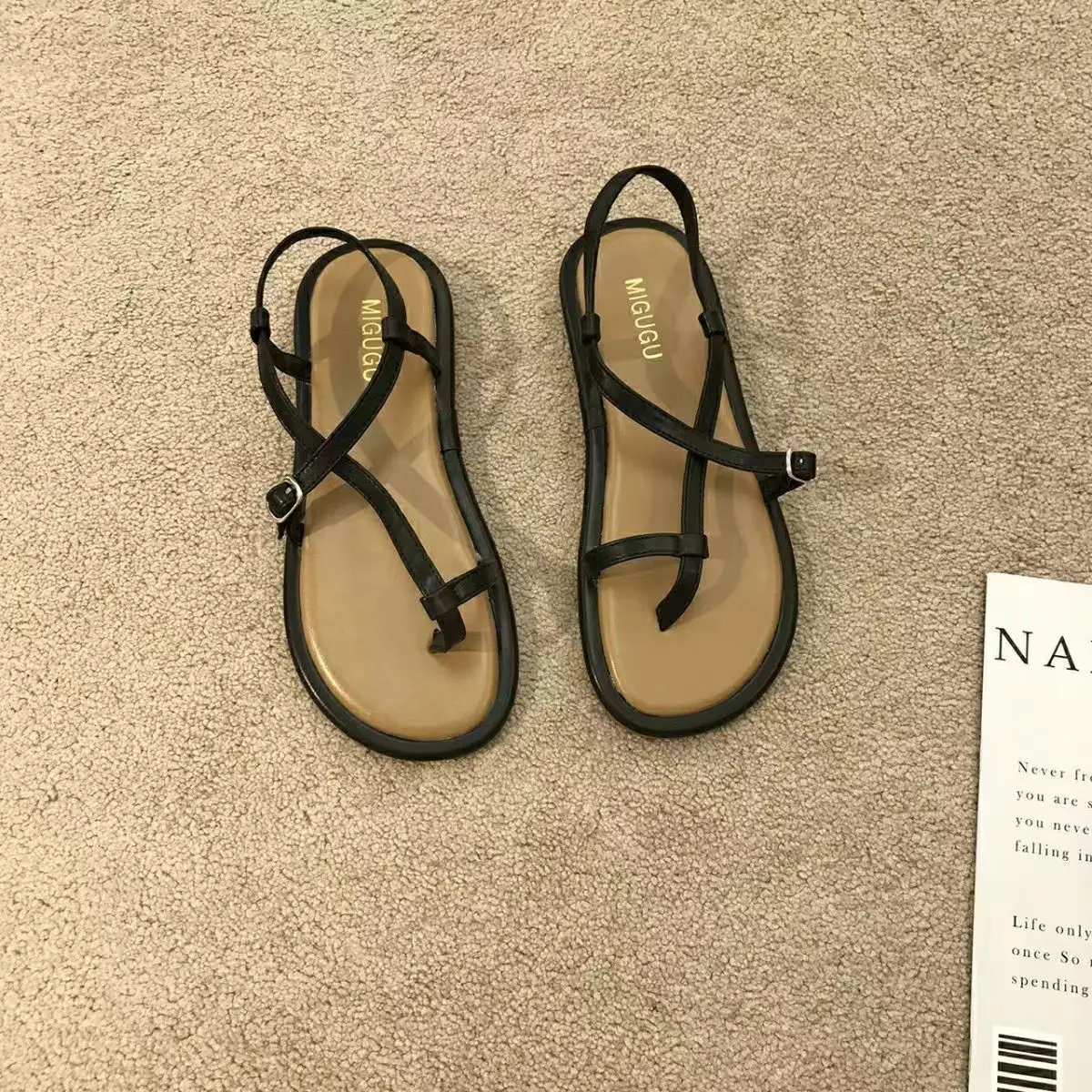 Ladies Shoes Flip-flops Open Toe Summer 2024 Footwear Beach Flat Rubber No Heel Sandals for Women Roman Style Original on Offer