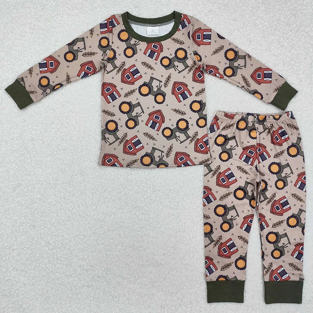 

Hot Sale Baby Boys Pajamas House Farm Tractors Long Sleeve Top Pants Sleepwear Sets Boutique Kids Children Nightwear Pajamas New