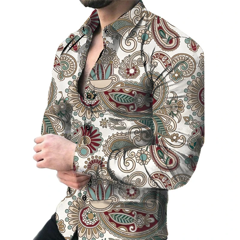 New Luxury Men's Casual Long Sleeved Shirt Paired With 3D Printed Spring And Autumnhirt Atreet Men's Fashionable Shirt