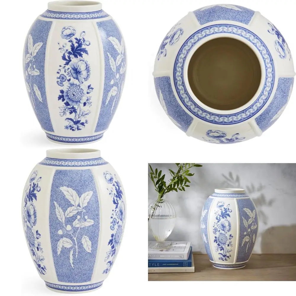 

10-Inch Italian-Style Blue Porcelain Vase with British Flowers - Elegant Home Decor and Floral Accent for Classic Blue Aesthetic