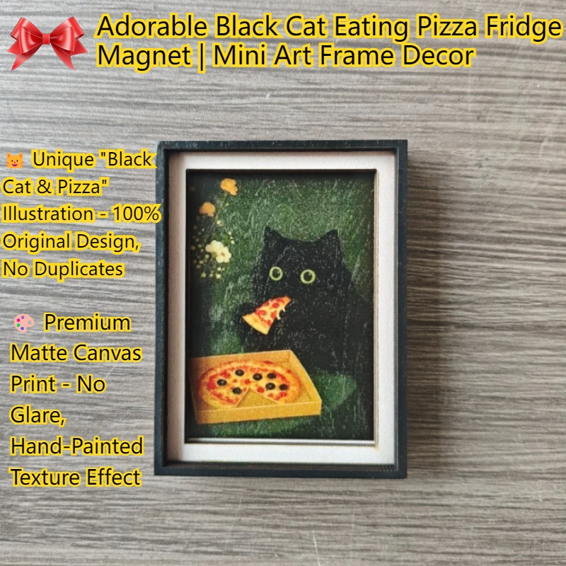 Exquisite Mini 3-Layer Photo Frame Fridge Magnet, Black Cat & Pizza Pattern, Fun Home Decor, Unique Exquisite Holiday Gift