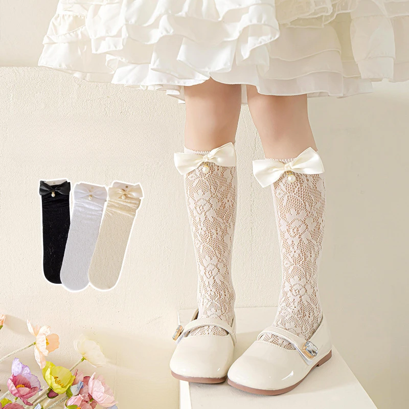 Children's Socks Children's Summer Thin Lolita Bow Lace Sock Stylish and Cute Baby Girl Calf Pile Up Girls Socks Toddler Socks