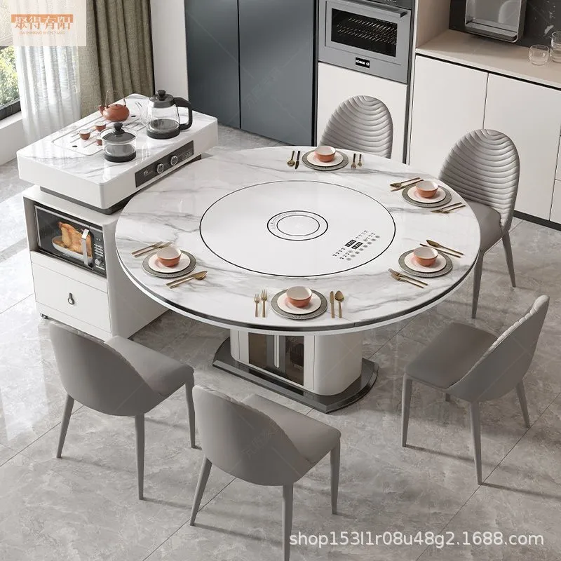Retractable modern simple island table with tea table induction cooker light luxury rock slab eating table and chairs