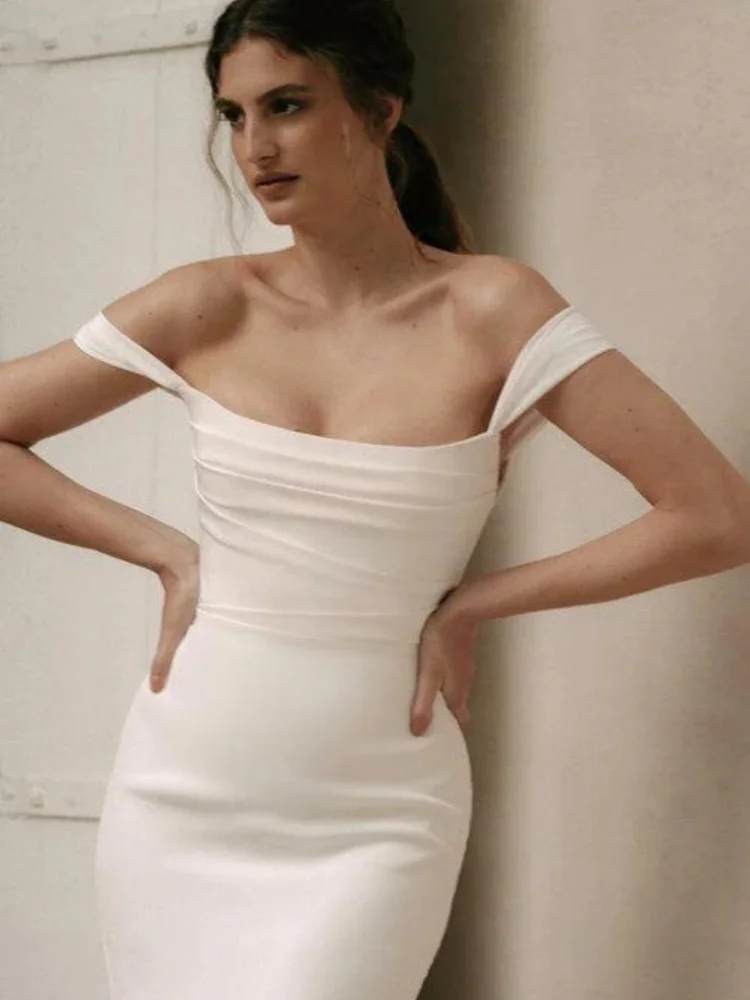 

Retro Off-the-Shoulder Bride Wedding Dresses Bridesmaid Mermaid Trumpet Sheath Column Dresses Sweep Train Homecom Dresses