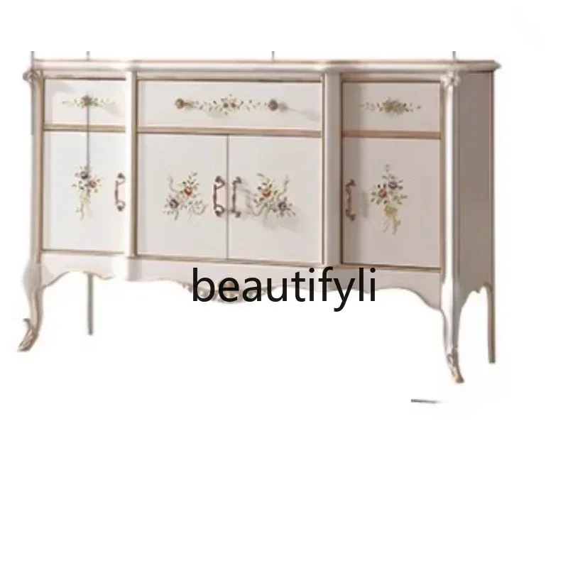 N178 G French-style painted entrance cabinet European-style villa hand-carved art decorative cabinet Solid wood dining side cabi
