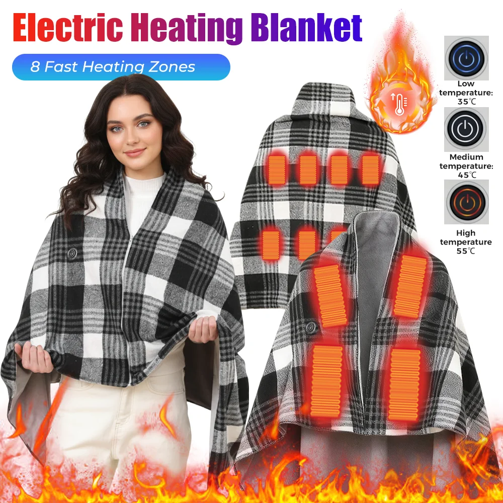 

USB Electric Heated Blanket Wearable Heated Blanket Washable Warmer Blanket Adjustable 3 Levels Temperature Machine for Women