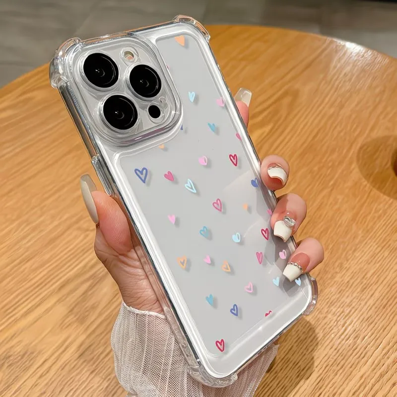Transparent Corner Bumper Colorful Hearts Phone Case For iPhone 17 16 15 14 13 12 11 Pro XS Max X XR Plus Anti Drop Back Cover view 4