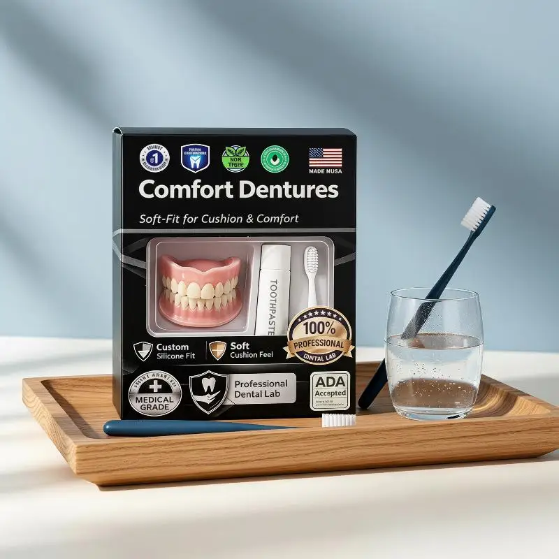 Moldable Silicone Denture Set Natural Ivory Upper Lower False Teeth Kit Adjustable Reusable for Temporary Teeth Gap Filling Use