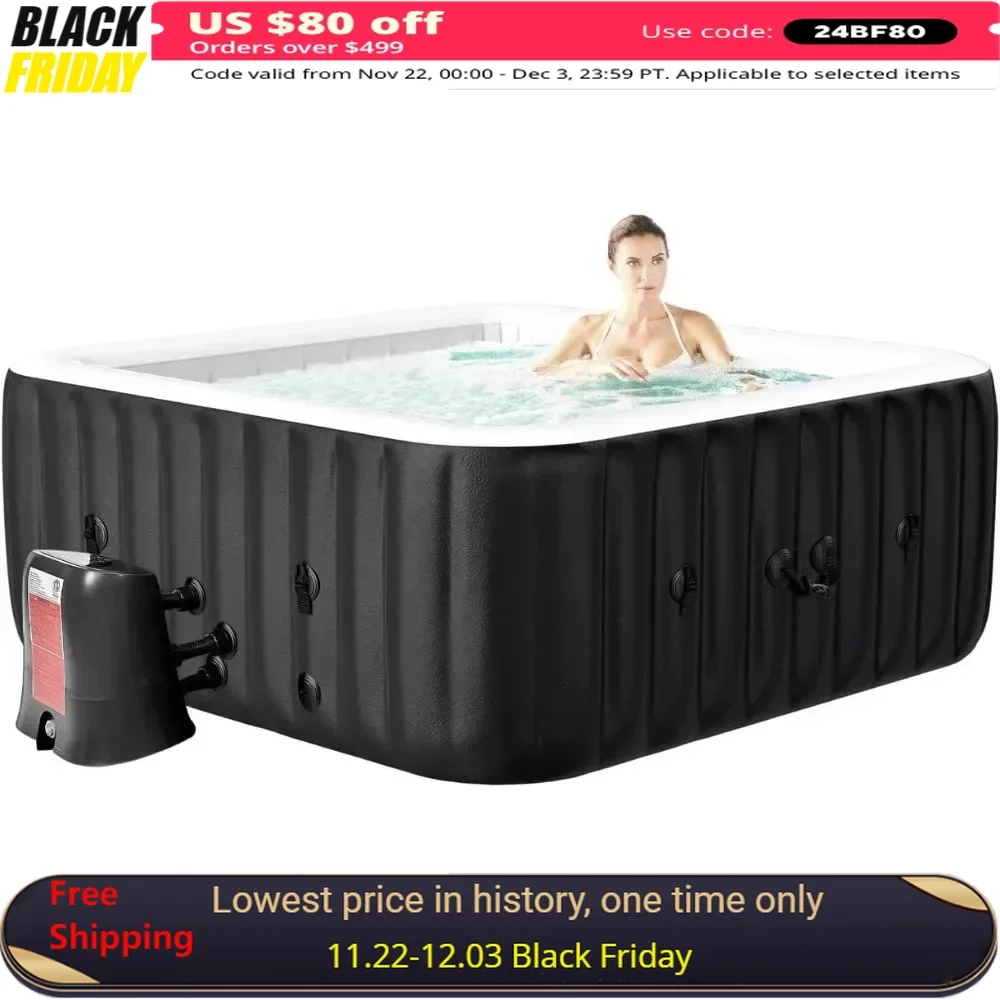 

73” 4-6 Person Inflatable Hot Tub，Leak-Proof PVC Outdoor Spa with 130 Air Jets，Heater Pump & Insulated Cover, Portable Hot Tub