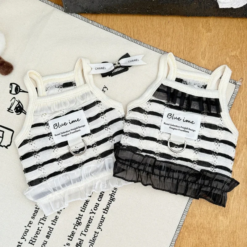 

Spring and Summer Pet Striped Camisole Vest Summer Teddy Hollow Dress Short Cat Top Dog Clothes for Small Dogs Puppy Clothes